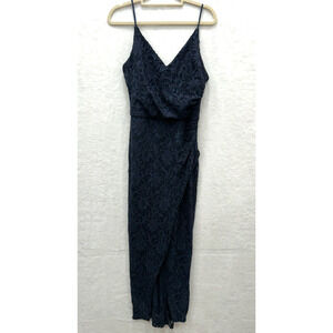 Betsy Adam Women's Blue Floral Lace Spaghetti Strap Lined Wrap‎ Dress Size 8
